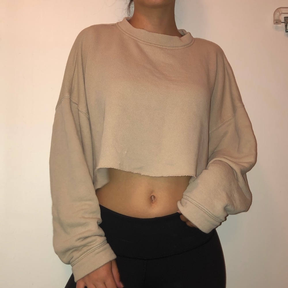 LA Hearts Cropped oversized beige sweater